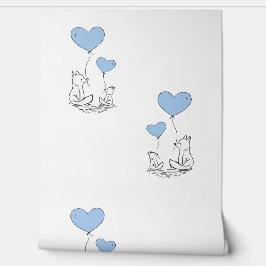 Foxes & Blue Heart Balloons Design Tapete