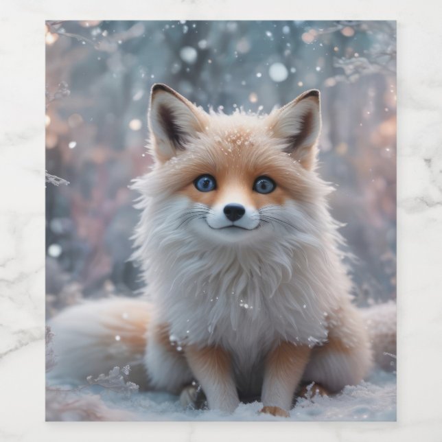 Foxes First Winter Design Weinetikett (Einzelnes Label)