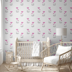 Foxes & Pink Heart Balloons Design Tapete