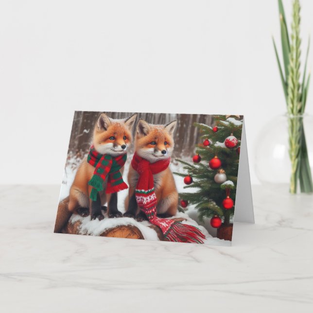 Foxes Woodland Weihnachtsgrußkarten Feiertagskarte (Vorderseite)