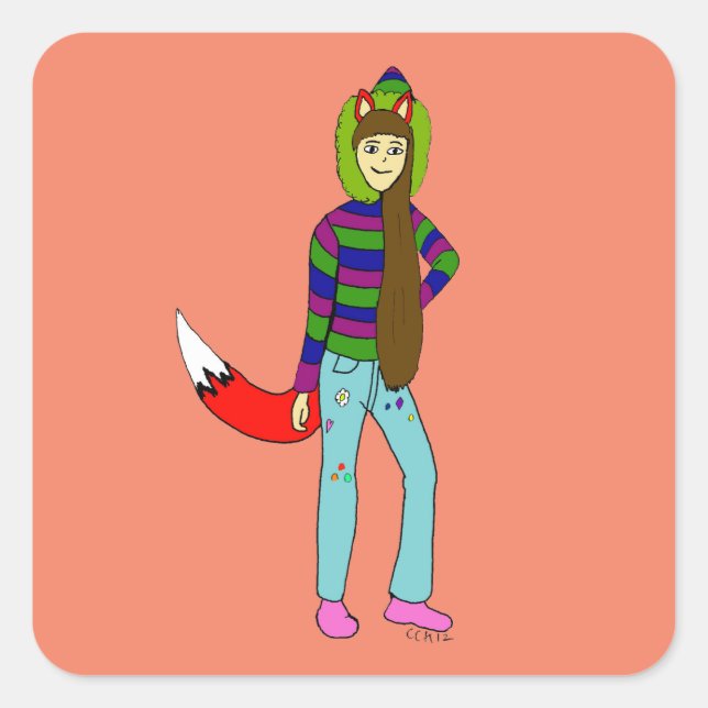 Foxgirl Quadratischer Aufkleber (Vorderseite)