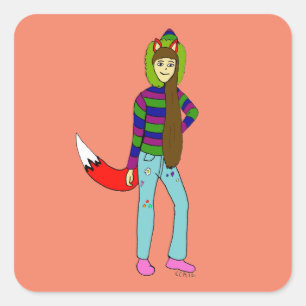 Foxgirl Quadratischer Aufkleber