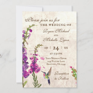Foxglove Blume und Hummingbird Garden Wedding Einladung