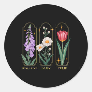 Foxglove Daisy Tulip Floral Runder Aufkleber
