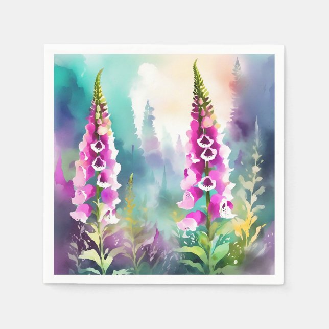 Foxglove Floral Abstrakt Wasserfarbe Serviette (Vorderseite)