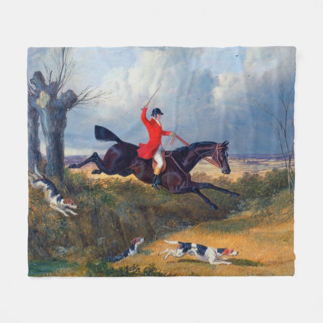 Foxhunting Clearing a Ditch 1839 Dog Fleecedecke (Vorderseite (Horizontal))