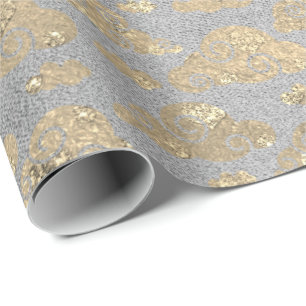 Foxier Silver Gray Glitzer Clouds Metallic Silver Geschenkpapier