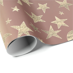 Foxier Stars Moon Gold Sky Rosa Rose Blush Metal Geschenkpapier