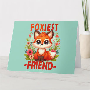 Foxiest Friend Pun. Niedlicher Baby Fox Welpe Cart Dankeskarte