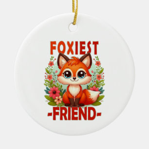 Foxiest Friend Pun. Niedlicher Baby Fox Welpe Cart Keramik Ornament
