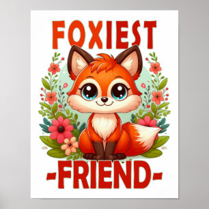 Foxiest Friend Pun. Niedlicher Baby Fox Welpe Cart Poster