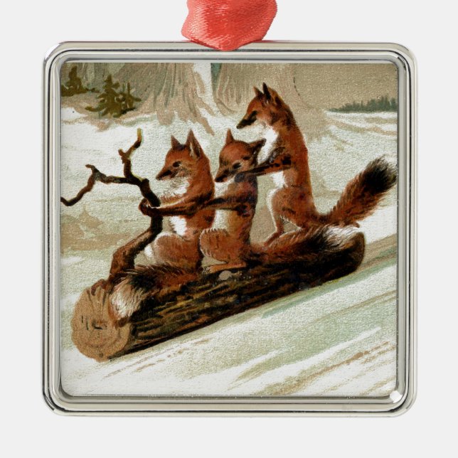 Foxsleigh-FahrVintager Druck Silbernes Ornament (Vorne)