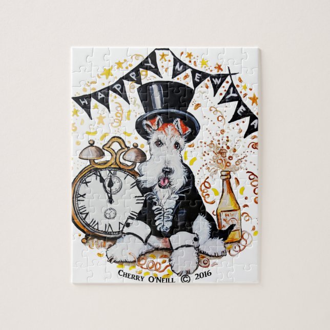 Foxterrier-guten Rutsch ins Neue Jahr Puzzle (Vertikal)