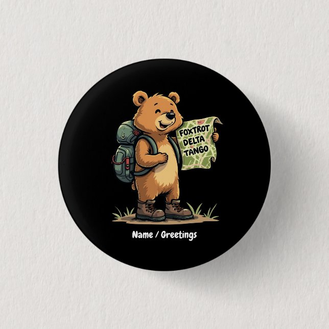 Foxtrots Deltas Tangos Funny Bear Retro Graphic Button (Vorderseite)