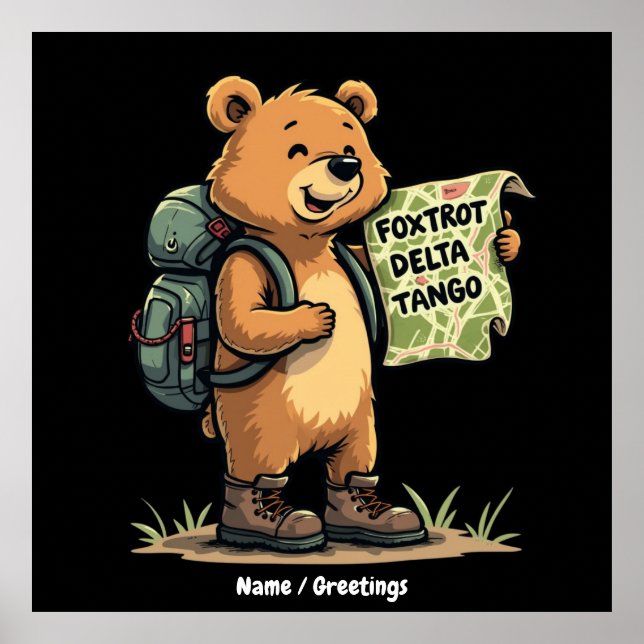 Foxtrots Deltas Tangos Funny Bear Retro Graphic Poster (Vorne)