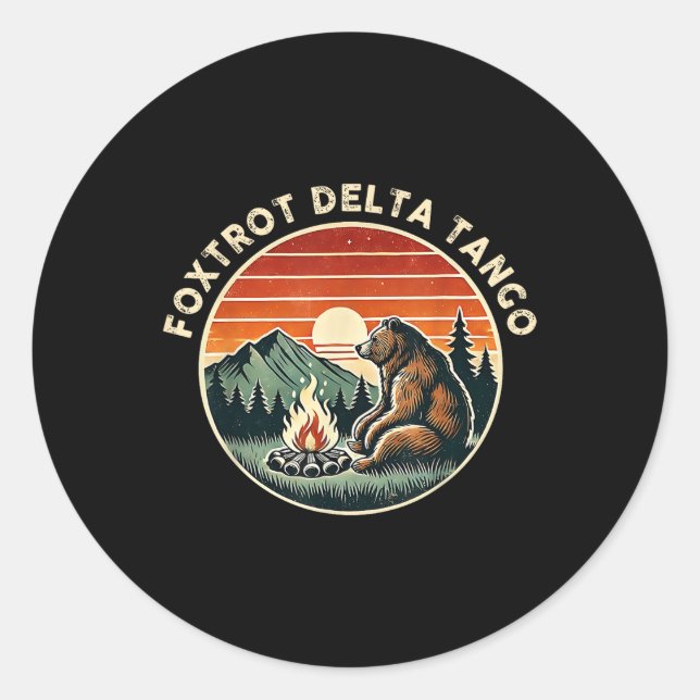 Foxtrots Deltas Tangos Retro Resist Bear Camping H Runder Aufkleber (Vorderseite)