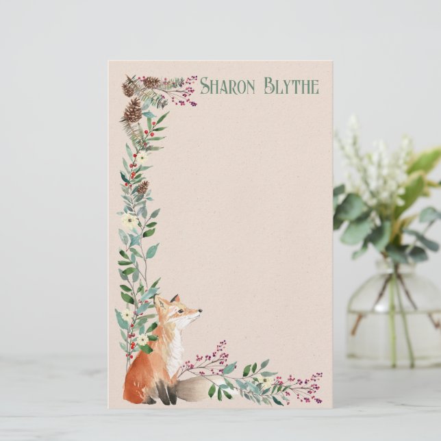 Foxy Forest Christmas 8,5"l x 5,5"w Stationery Briefpapier (Stehend Vorderseite)