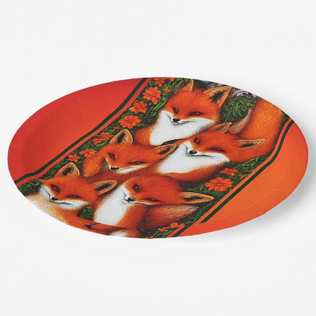 Foxy Fun Orange Pappteller (Schrägansicht)
