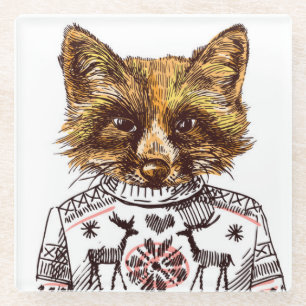 Foxy gekleideter Fox Glasuntersetzer