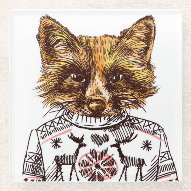Foxy gekleideter Fox Glasuntersetzer (Vorderseite)