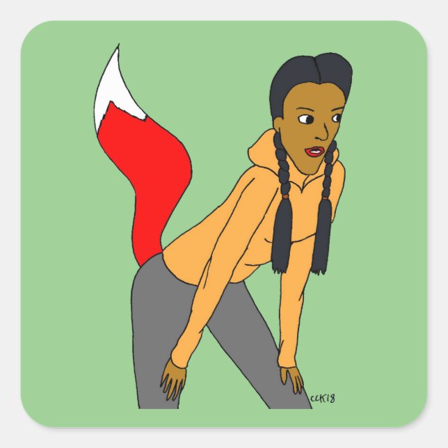 Foxy Girl Quadratischer Aufkleber (Vorderseite)