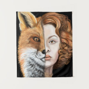 Foxy Lady - Face Tapestry - Malerei Wandteppich