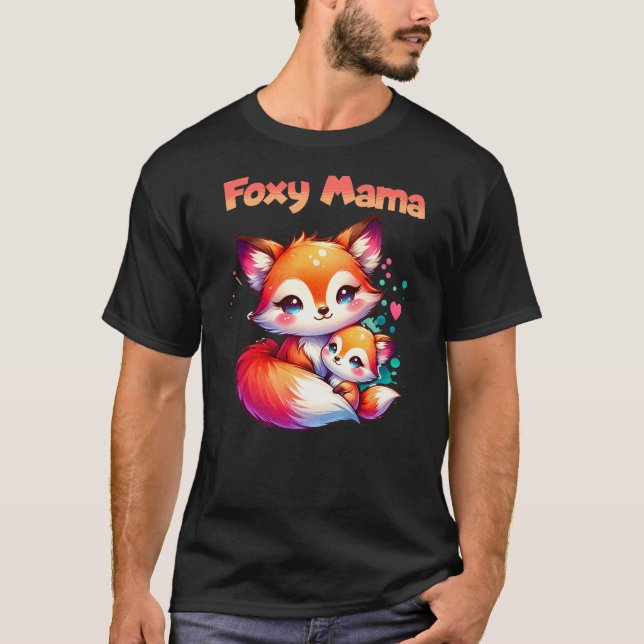 Foxy Mama Mother Daughter Fox Kit Cute Saying Moth T-Shirt (Vorderseite)