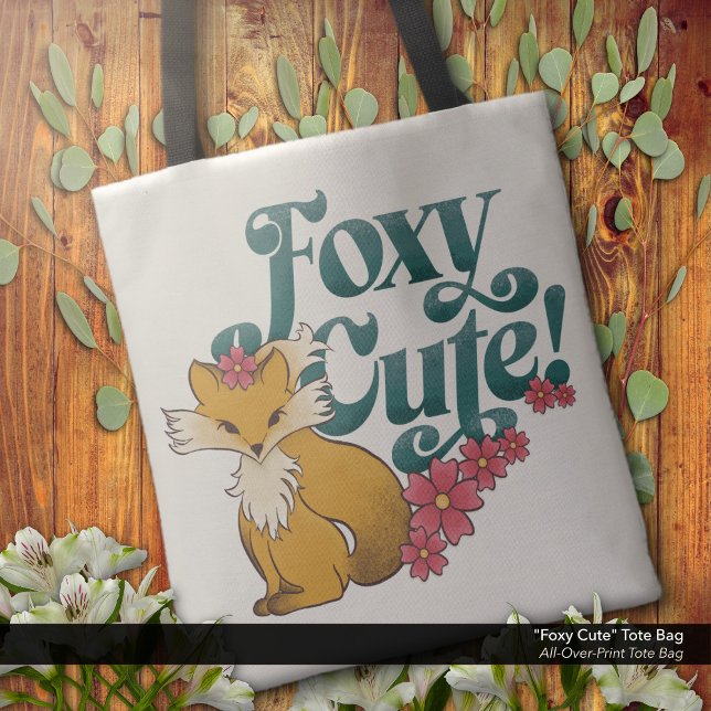 Foxy Niedlich mit Blume ("Foxy Cute" - Tote Bag with Cute Fox and Flowers Artwork.)