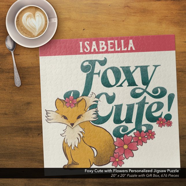Foxy Niedlich mit Blume Personalisiert Puzzle ("Foxy Cute" Personalized Jigsaw Puzzle with Original Hand Drawn Fox and Flowers Artwork. 
)
