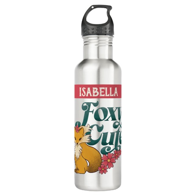 Foxy Niedlich mit Blume Wasser Flasche Edelstahlflasche (Vorderseite)