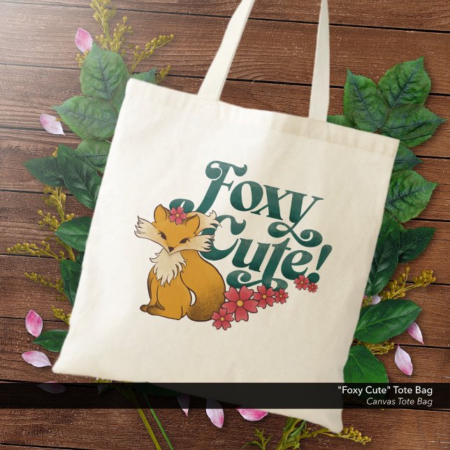 Foxy-Niedliche Blume Tragetasche ("Foxy Cute" -  Canvas Tote Bag with Cute Fox and Flowers Artwork.)