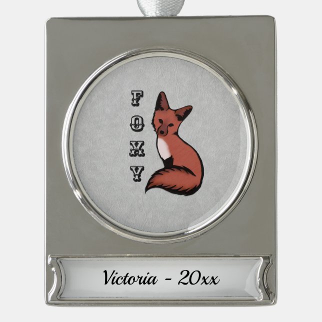 Foxy Red Fox Silver Name and Year Banner-Ornament Silber (Vorderseite)