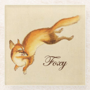 "Foxy" - Vintage japanische Skizze eines Fuchses Glasuntersetzer