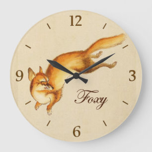 "Foxy" - Vintage japanische Skizze eines Fuchses Große Wanduhr