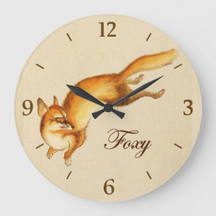 "Foxy" - Vintage japanische Skizze eines Fuchses Große Wanduhr