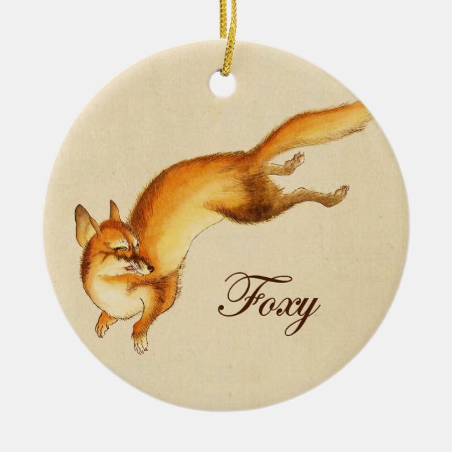 "Foxy" - Vintage japanische Skizze eines Fuchses Keramikornament (Vorne)