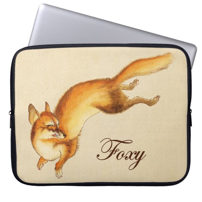 "Foxy" - Vintage japanische Skizze eines Fuchses Laptopschutzhülle (Vorderseite)