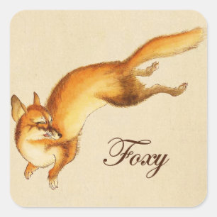 "Foxy" - Vintage japanische Skizze eines Fuchses Quadratischer Aufkleber