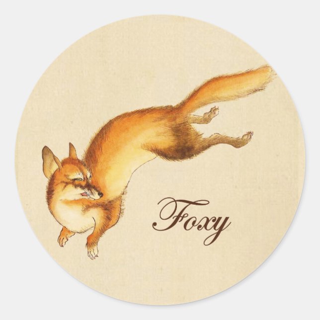 "Foxy" - Vintage japanische Skizze eines Fuchsplat Runder Aufkleber (Vorderseite)