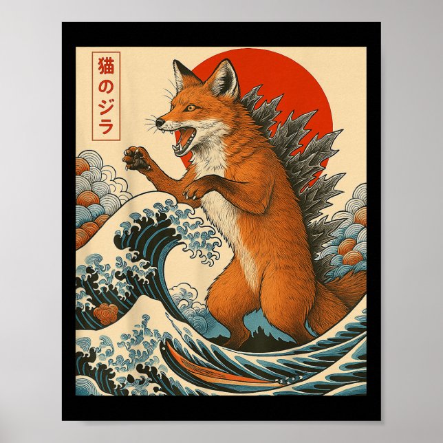 Foxzilla Fox Japanischer Kunstfreund für Männer Fr Poster (Vorne)