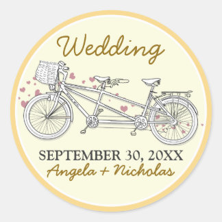 {FP} Tandem Bicycle Wedding Invite Siegel (gelb) Runder Aufkleber