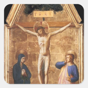 Fra Angelico - Christus mit Jungfrau gekreuzigt Quadratischer Aufkleber