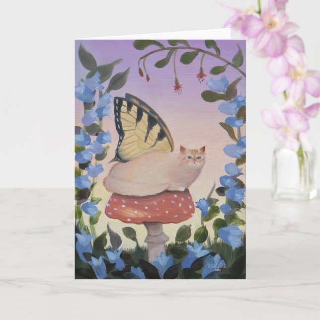 Frack Butterfly Cat auf Mushroom Karte (Orchidee)