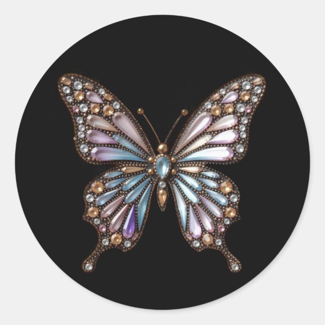 Frack Jeweled Kristall Butterfly Runder Aufkleber (Vorderseite)