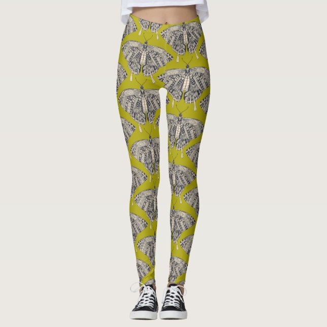 Frack-Schmetterling-Citron-Basalt Leggings (Vorderseite)