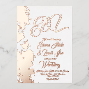 Fractal Blush Gold Hochzeitsprägung  Folieneinladung