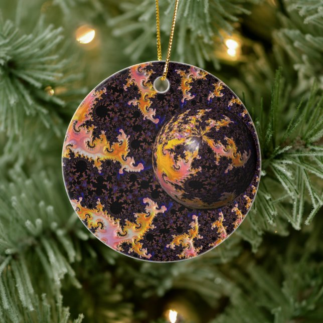 Fractal Firestorm Sphere Keramik Ornament (Baum)