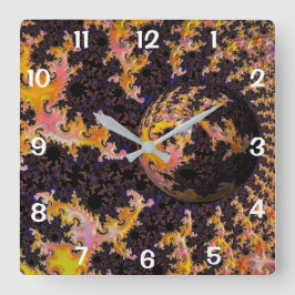 Fractal Firestorm Sphere Quadratische Wanduhr