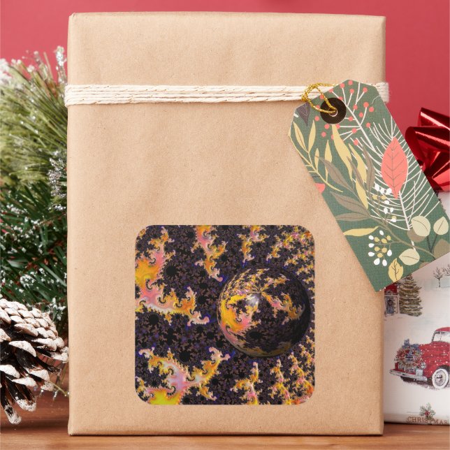 Fractal Firestorm Sphere Quadratischer Aufkleber (Feiertag)