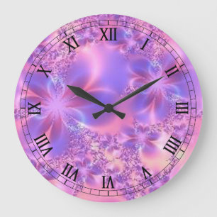 Fractal Flower Round Roman Numerals Clock Große Wanduhr